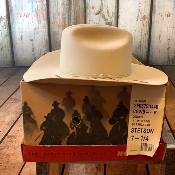 Stetson Other - Vintage Stetson D4 Ranch Tan 4” Brim Cowboy Hat Size 7 1/4 MADE in USA PRICE…